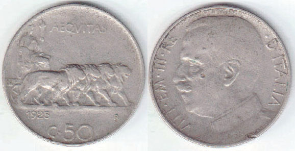 1925 Italy 50 Centesimi (reeded edge) A003747